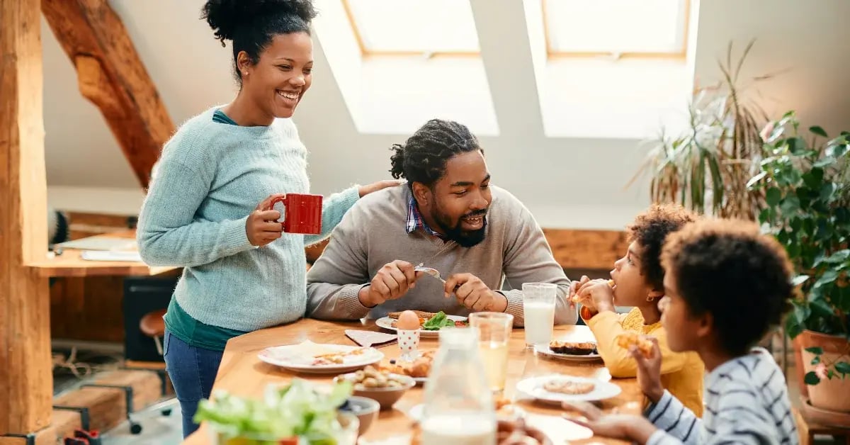 family eating breakfast together