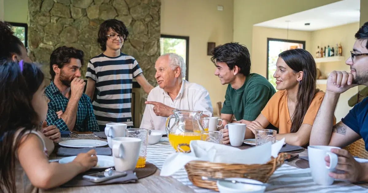family meeting around kitchen table